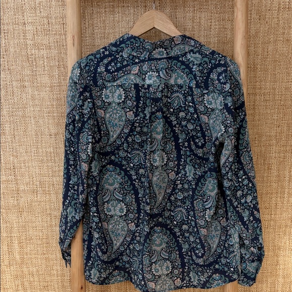 J. Crew Paisley and Floral Patterned Silk Blouse - Blue and Green - Picture 5 of 8